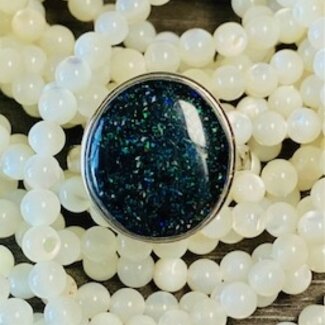 Black Opal Ring - Size 8.5 Round - Sterling Silver