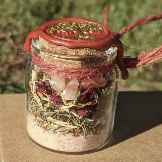 Glass Crystal & Herb Spell Intention Jar - Small 2" - Courage