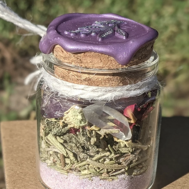 Glass Crystal & Herb Spell Intention Jar - Small 2" - Healing