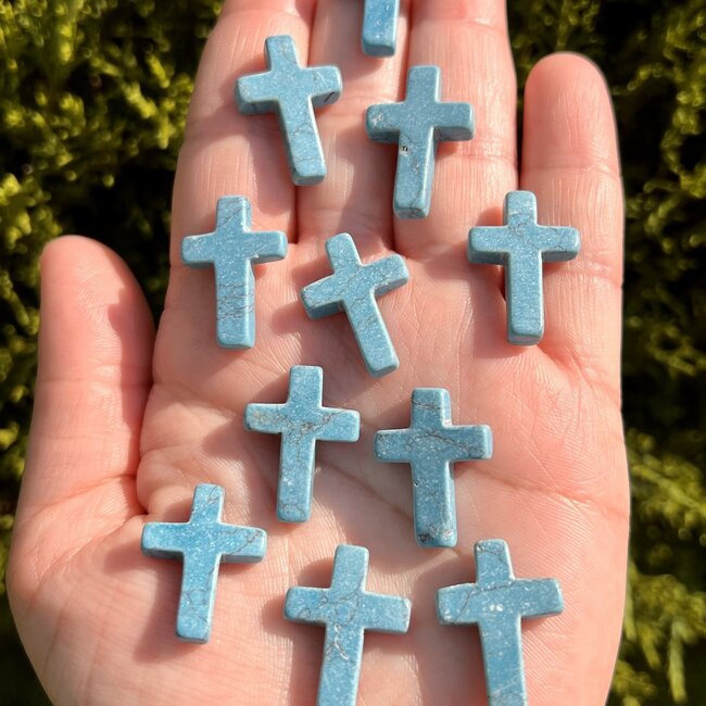 Blue Howlite Mini Cross Crosses - 1" Carving