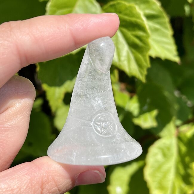 Clear (Crystal) Quartz Witch's Pointed Hat - 2" Witches Samhain Carving