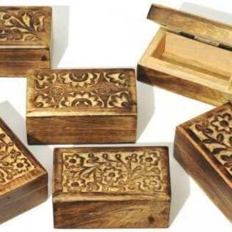 Mango Wooden Box - 5" x 3" Hand Carved Designs