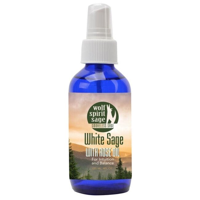 White Sage & Rose Oil Smudge Spray 4 oz - Clear Quartz & Rose Quartz Crystal Infused Room Spray