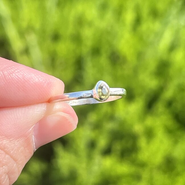 Moldavite Rings - Size 6.5 Faceted Teardrop Pear - Sterling Silver