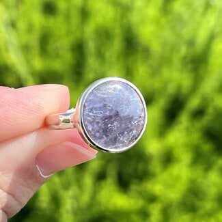 Bloodshot (Lepidocrocite) Iolite (Water Sapphire) Ring - Size 8 Round Circle - Sterling Silver