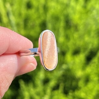Golden Sunstone (Heliolite) Ring - Size 7 Long Oval - Sterling Silver