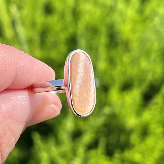 Golden Sunstone Ring - Size 7 Long Oval - Sterling Silver
