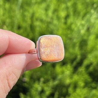 Golden Sunstone Ring - Size 8.5 Square - Sterling Silver