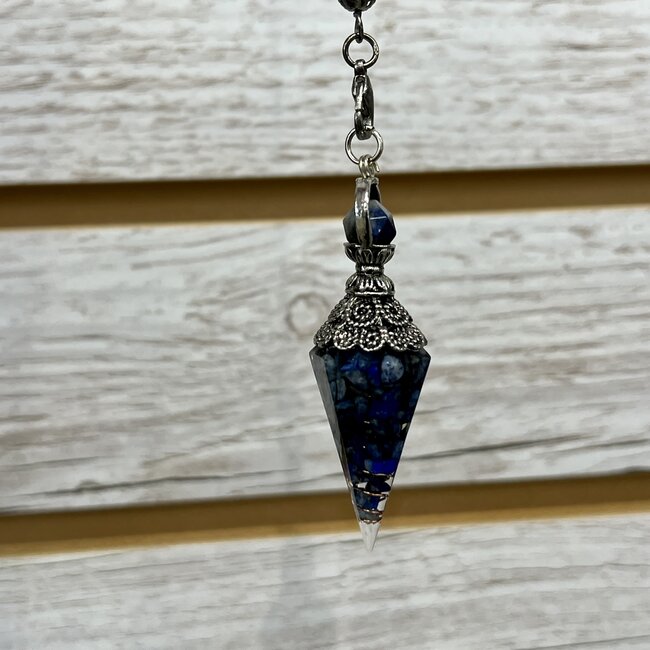 Lapis Lazuli Pendulum Hexagon Faceted Point Boho Vintage Filigree Orgonite Orgone