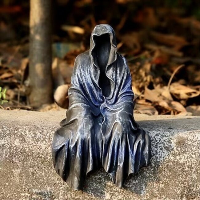 Grim Reaper Sitting Statue - Small  3-4" - Death Carving, Reaper Sculpture, Home Decor