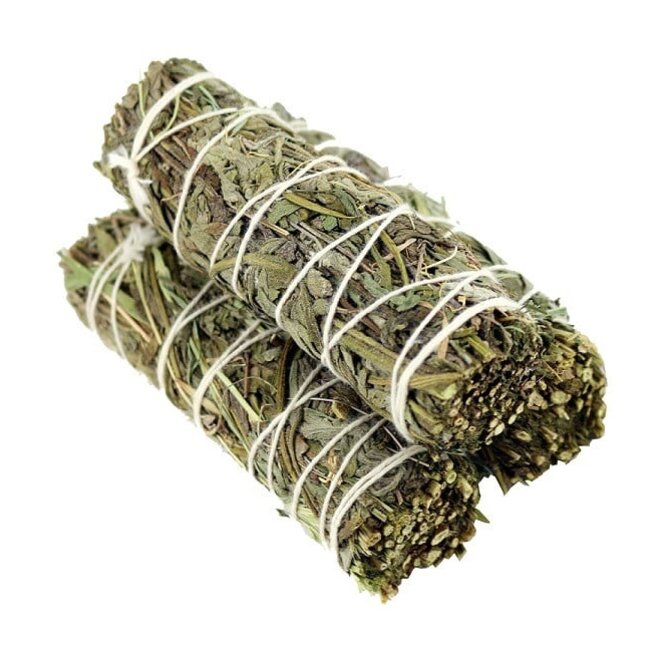 Black Sage (Mugwort) & White Sage Bundle Smudge Stick  - 4"
