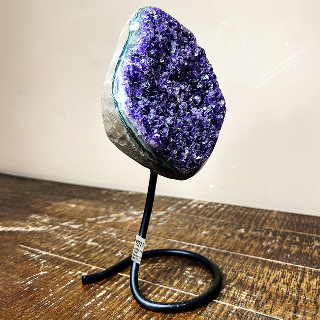 Amethyst Druzy Cluster Specimen on Metal Pin Stand - 11"