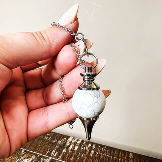 White Howlite Round Pendulum - Sephoroton Dowsing Divination Silver Chain-Gemstone Crystal