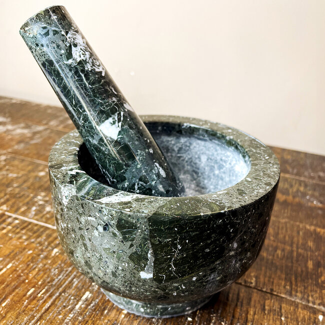 Black Marble Onyx Mortar & Pestle Set - XL (6"x4")