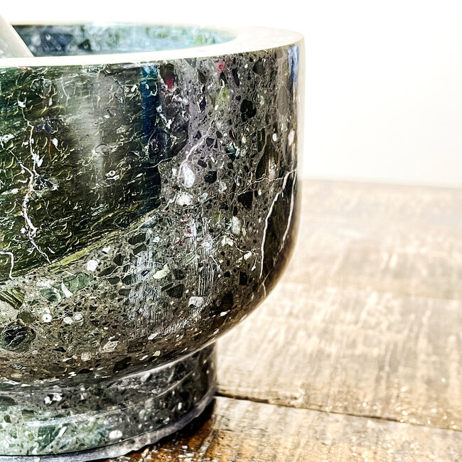 Black Marble Onyx Mortar & Pestle Set - XL (6"x4")
