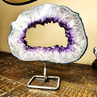 Amethyst Round Slice on Pin - Rough Raw Natural