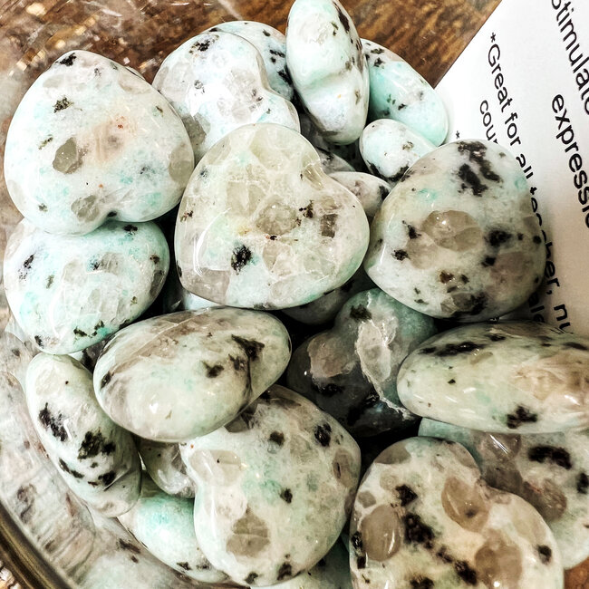 Kiwi Jasper (Amazon River Stone Sesame) Hearts Mini Carving