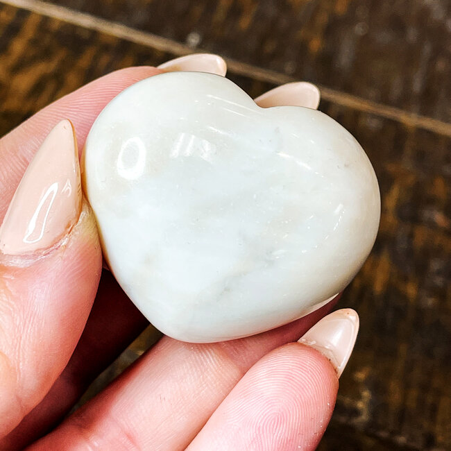Ivory (White) Jade Puffy Hearts - Medium