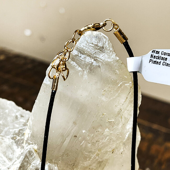 Wax Cord Rope Necklace - Black Adjustable Choker with Gold Plated Claw Clasp - (14"-18")