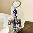 Evil Eye Keychain -  Elephant Blue Beaded  - Silver 3.5" Key Chain