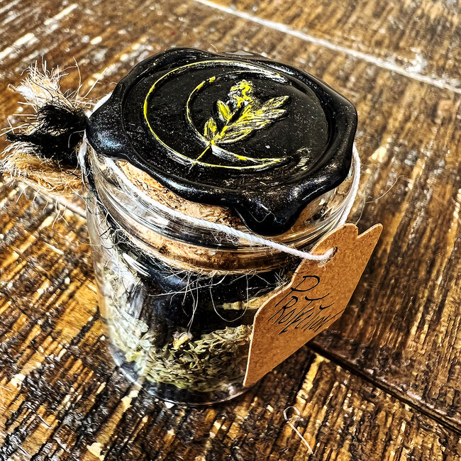 Glass Crystal & Herb Spell Intention Jar - Small 2" - Protection