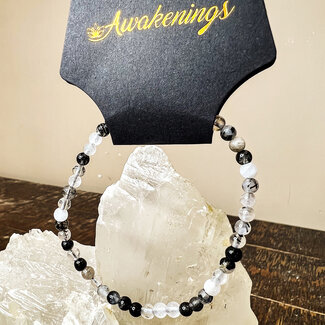 Black Tourmaline in Clear Quartz (Tourmalated Tourmalinated Rutilated Quartz) Bracelets - 4mm Mini