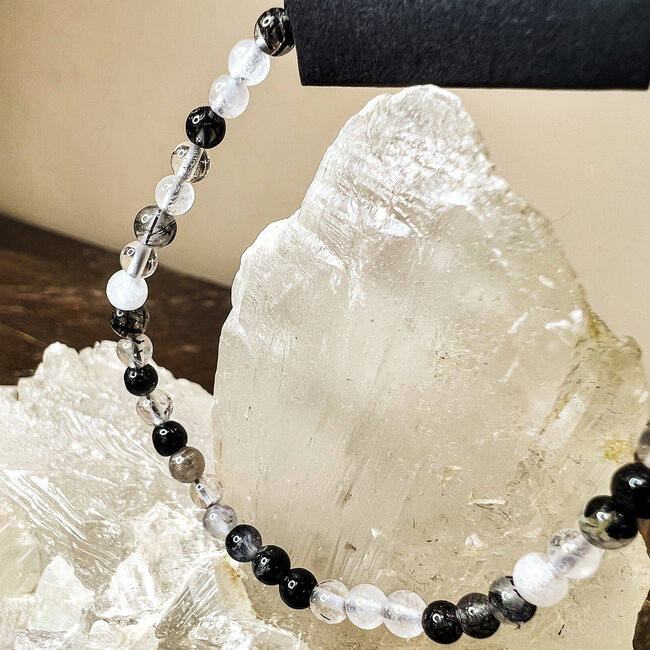 Black Tourmaline in Clear Quartz (Tourmalated Tourmalinated Rutilated Quartz) Bracelets - 4mm Mini
