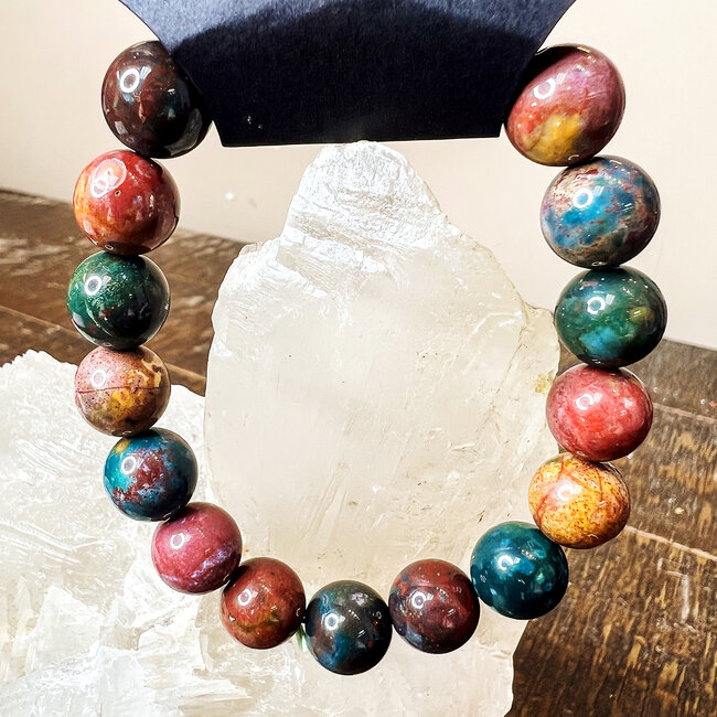 Ocean (Sea Sediment) Jasper Bracelets - 10 - 12mm Beaded Elastic Cord