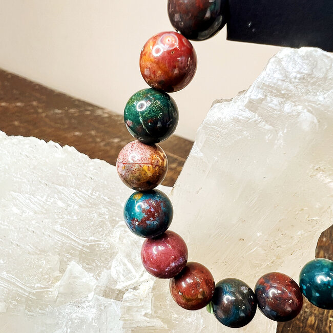 Ocean (Sea Sediment) Jasper Bracelets - 10 - 12mm Beaded Elastic Cord