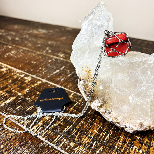 Wire Crystal Cages Necklaces - (Large) Stainless Steel 16-18" Adjustable Interchangeable