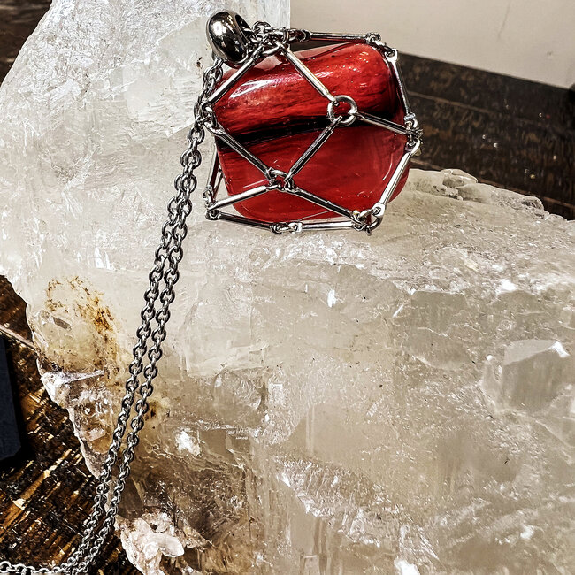 Wire Crystal Cages Necklaces - (Large) Stainless Steel 16-18" Adjustable Interchangeable