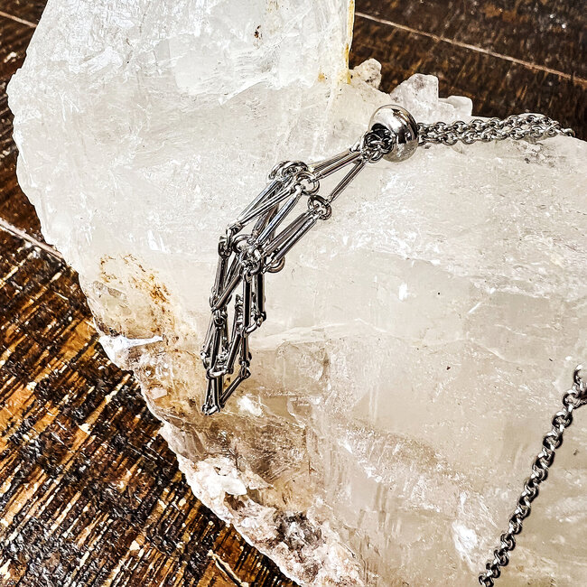 Wire Crystal Cages Necklaces - (Large) Stainless Steel 16-18" Adjustable Interchangeable