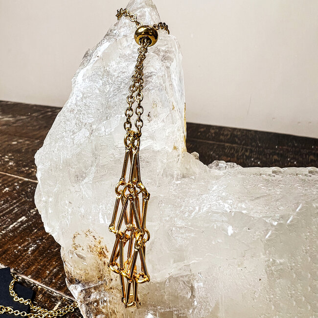 Wire Necklace Crystal Cages (Medium) - Gold Plated 16-18" Holder