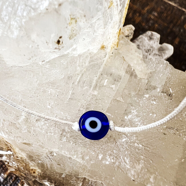 Evil Eye Bracelets - White Simple Adjustable - Parachute String Protection