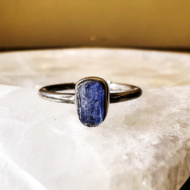 Blue Kyanite Rings - Size 6 Rough Raw Natural - Bezel Set Sterling Silver