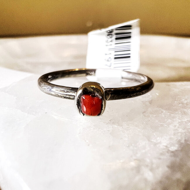 Carnelian Ring - Size 6 Bevel Set - Sterling Silver