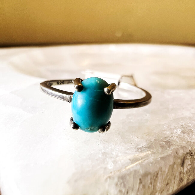 Turquoise Ring - Size 6 Oval Simple-Sterling Silver