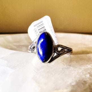 Lapis Lazuli Ring - Size 6 Marquise Deco Band - Sterling Silver