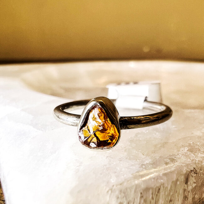 Citrine Ring - Size 6 Bezel Set - Sterling Silver Rough Raw Natural