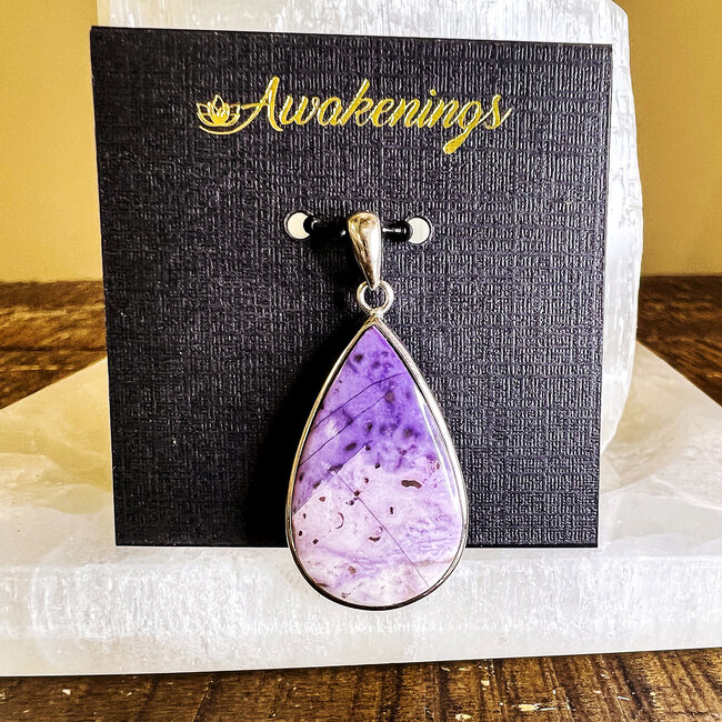 Tiffany Stone (Bertrandite) Pendant - Teardrop Pear #3 - Sterling Silver