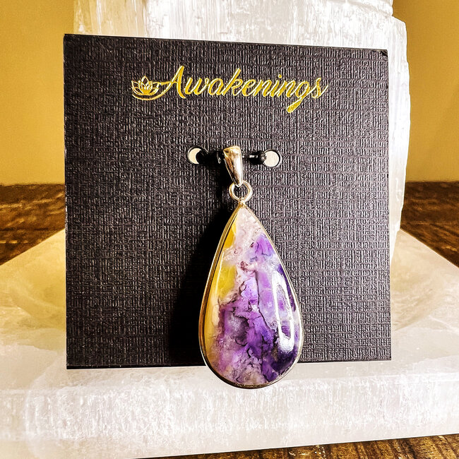 Tiffany Stone (Bertrandite) Pendant - Teardrop Pear #2 - Sterling Silver