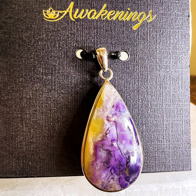 Tiffany Stone (Bertrandite) Pendant - Teardrop Pear #2 - Sterling Silver