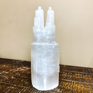 Selenite (Satin Spar Gypsum) Double Twin Iceberg Tower Lamps Lights - 12"+ Large Rough Raw Natural (Cord & Bulb Included)