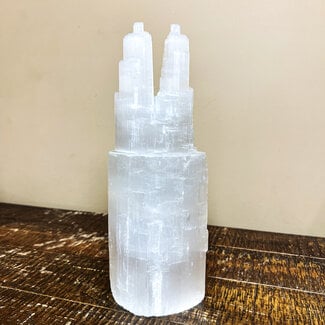 Selenite (Satin Spar Gypsum) Double  Twin Tower Lamp Light - 12"+ Large (Cord & Bulb Included)