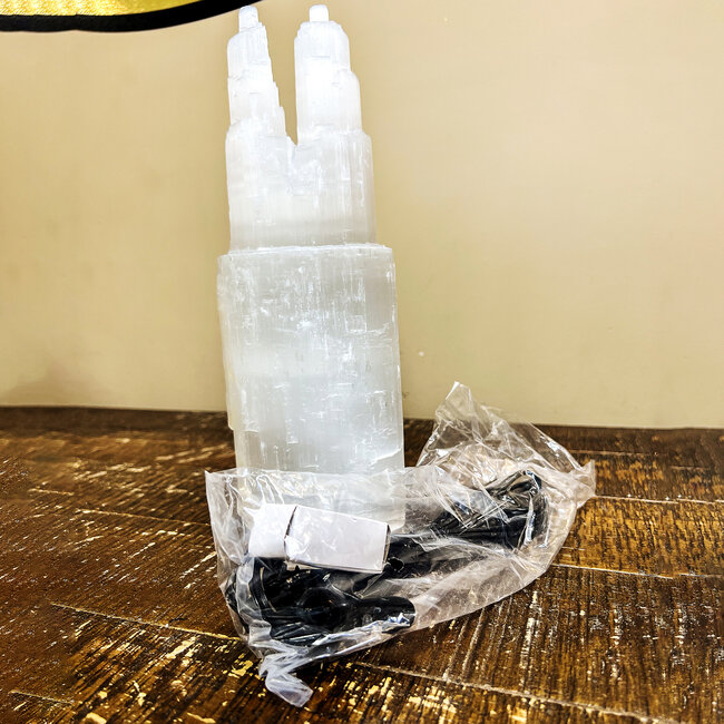 Selenite (Satin Spar Gypsum) Double Twin Iceberg Tower Lamps Lights - 12"+ Large Rough Raw Natural (Cord & Bulb Included)