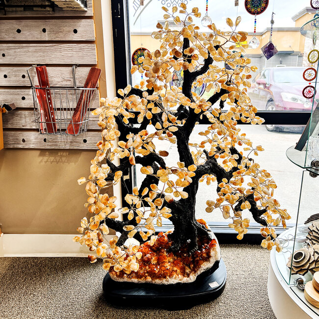 Citrine Bonsai Tree Specimen on Wooden Stand - Jumbo