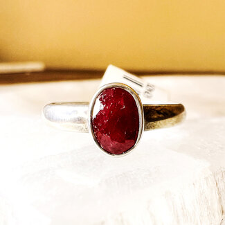 Ruby Rings - Size 7 Oval Faceted Bezel Set - Sterling Silver