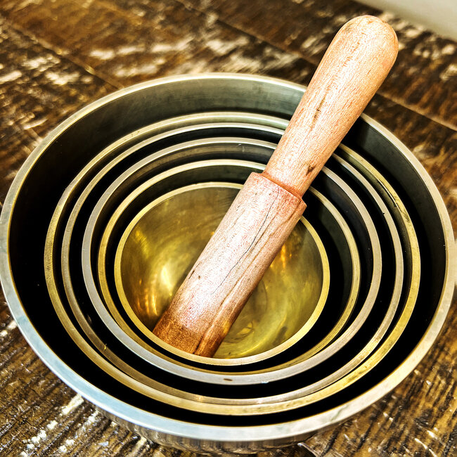 Singing Bowl Set-Tibetan Tranquility Serenity Metal - Set of 6 - Sizes 2.75" - 5.25"  Wood Hammer Stick Striker & Case
