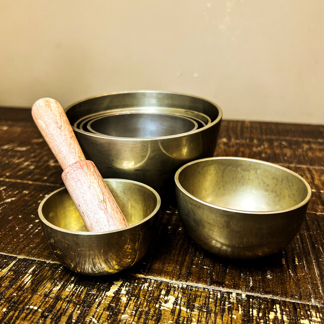 Singing Bowl Set-Tibetan Tranquility Serenity Metal - Set of 6 - Sizes 2.75" - 5.25"  Wood Hammer Stick Striker & Case