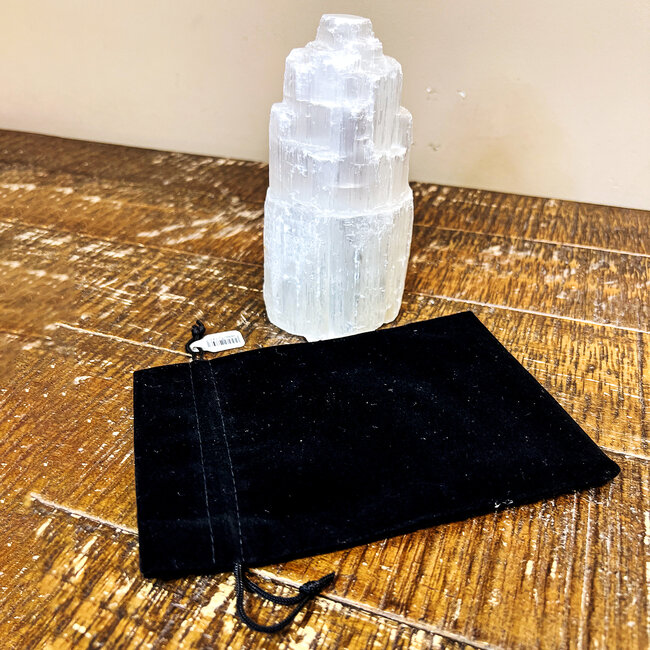 Black Velvet Drawstring Tarot Crystal Bag - 6" x 4.5" Oracle Angel Gemstone